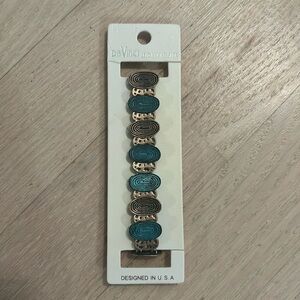 NEW Da Vinci Gold Tone & Teal Stretch Bracelet